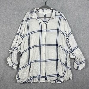 Jane and Delancey Crinkle Plaid Button Up Shirt Womens 3X Relaxed Coastal